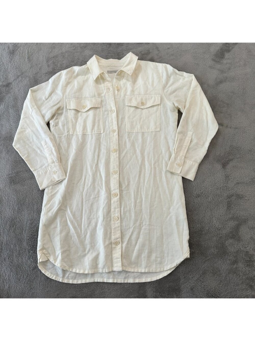 Outerknown Long Sleeve Utility Mini Shirt Dress Women's Ivory SMALL Linen Cotton